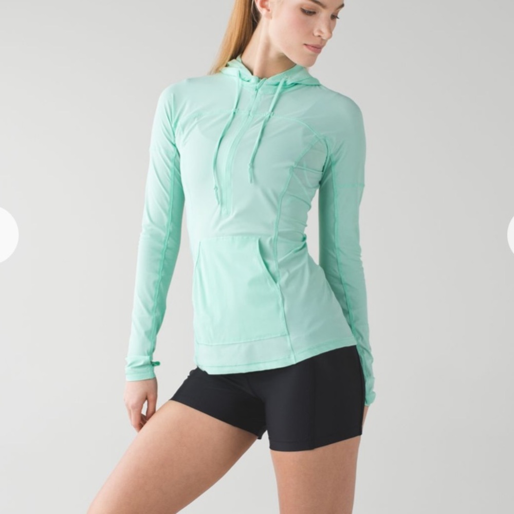 Lululemon 10 Run Beam UPF Hoodie Green 1/2 Zip Pullover